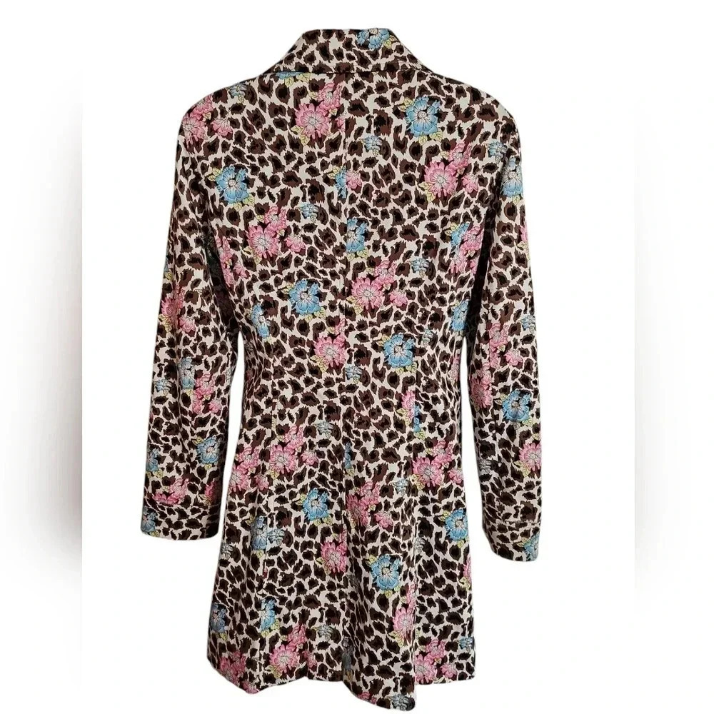 Nicole Miller Floral Leopard Print Zip Jacket Y2K Glam Statement Size 4 Vintage - Picture 4 of 7
